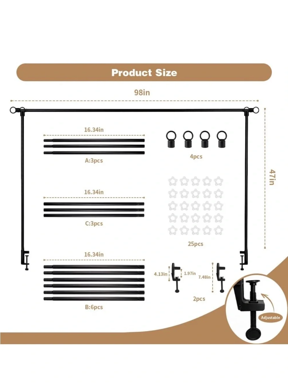 New Open Box Over The Table Rod Stand With Clamps Adjustable Metal